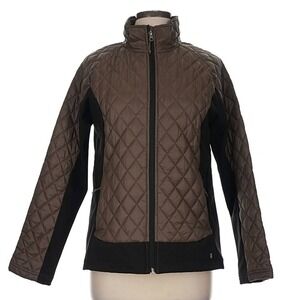IZOD Womens Brown Quilted Hybrid Full Zip Mock Neck Jacket Size M